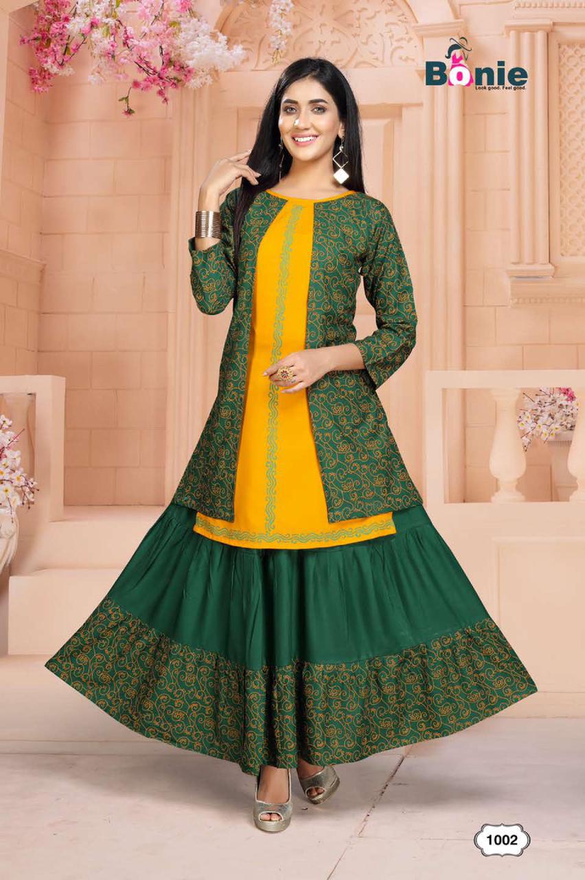 Bonie Chavi 2  Latest Fancy Regular Wear Rayon Printed Kurtis With Skirt Collection 